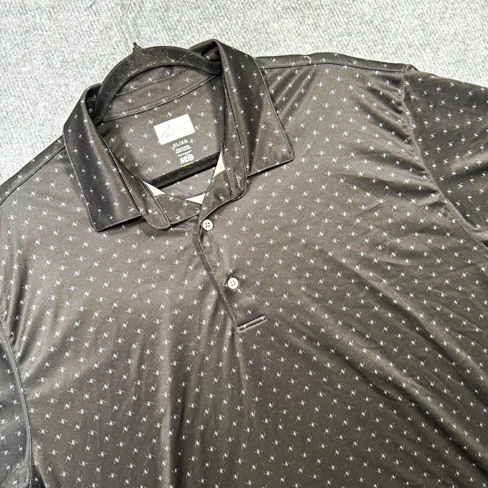 Greg Norman Mens XL ML75 Golf Polo Shirt Black Print Performance Stretch